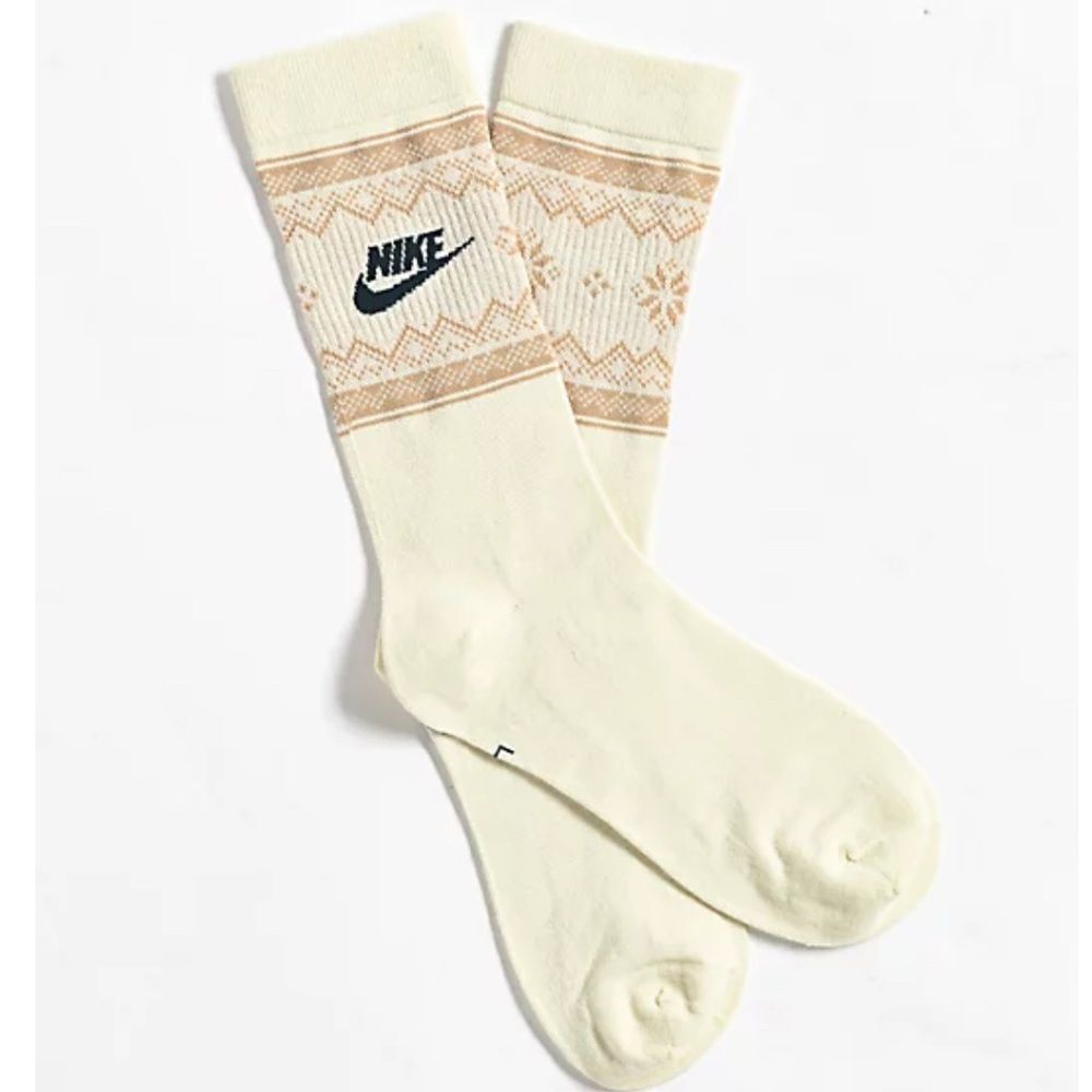Nike Everyday Essential Fair Isle Coconut Crew Socks Large 8-12 men’s